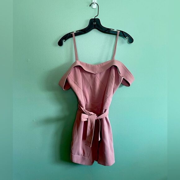 Anthropologie Greylin Ellie Blush Pink Off the Shoulder Tie Waist Romper SZ S - Picture 2 of 9